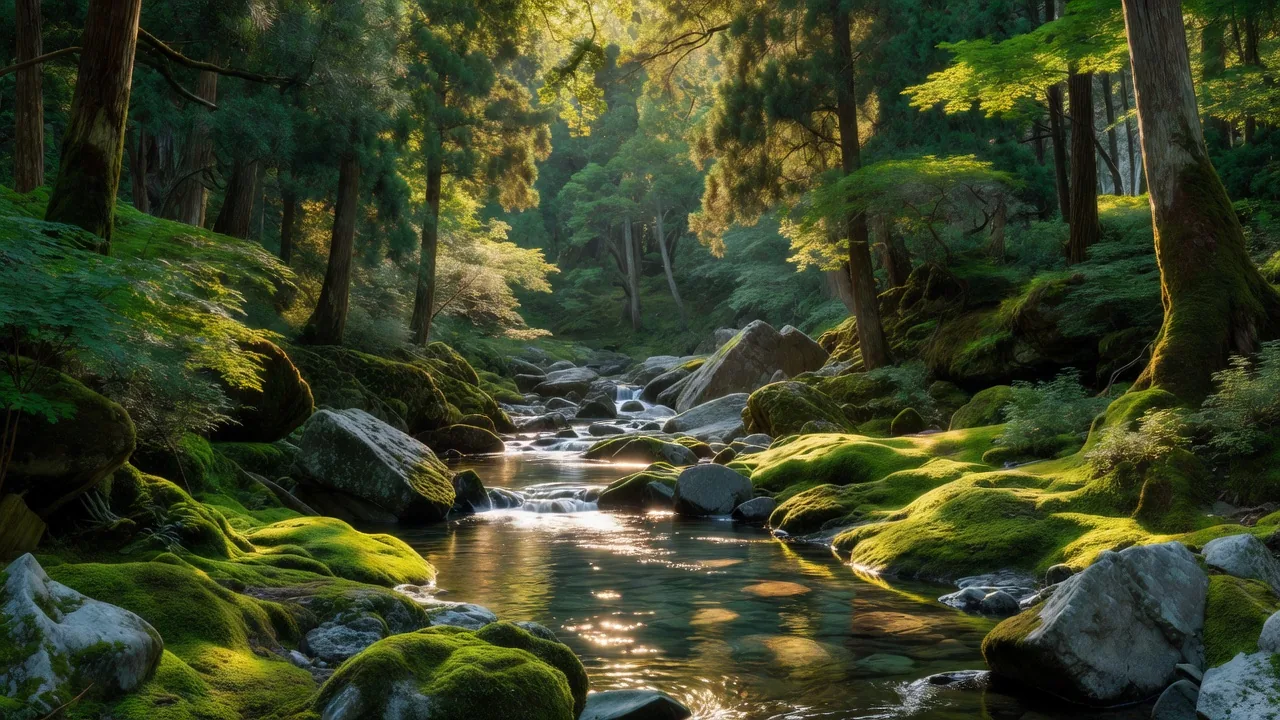 森の渓谷を流れる清流